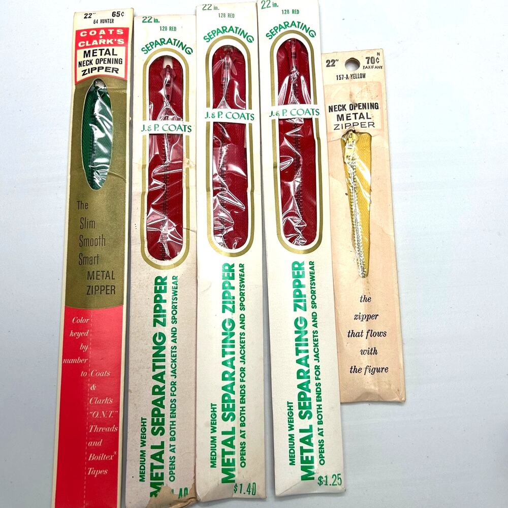 Vintage 22" Coats & Clarke Mediumweight Metal Zippers Lot of 5 NOSIP‎